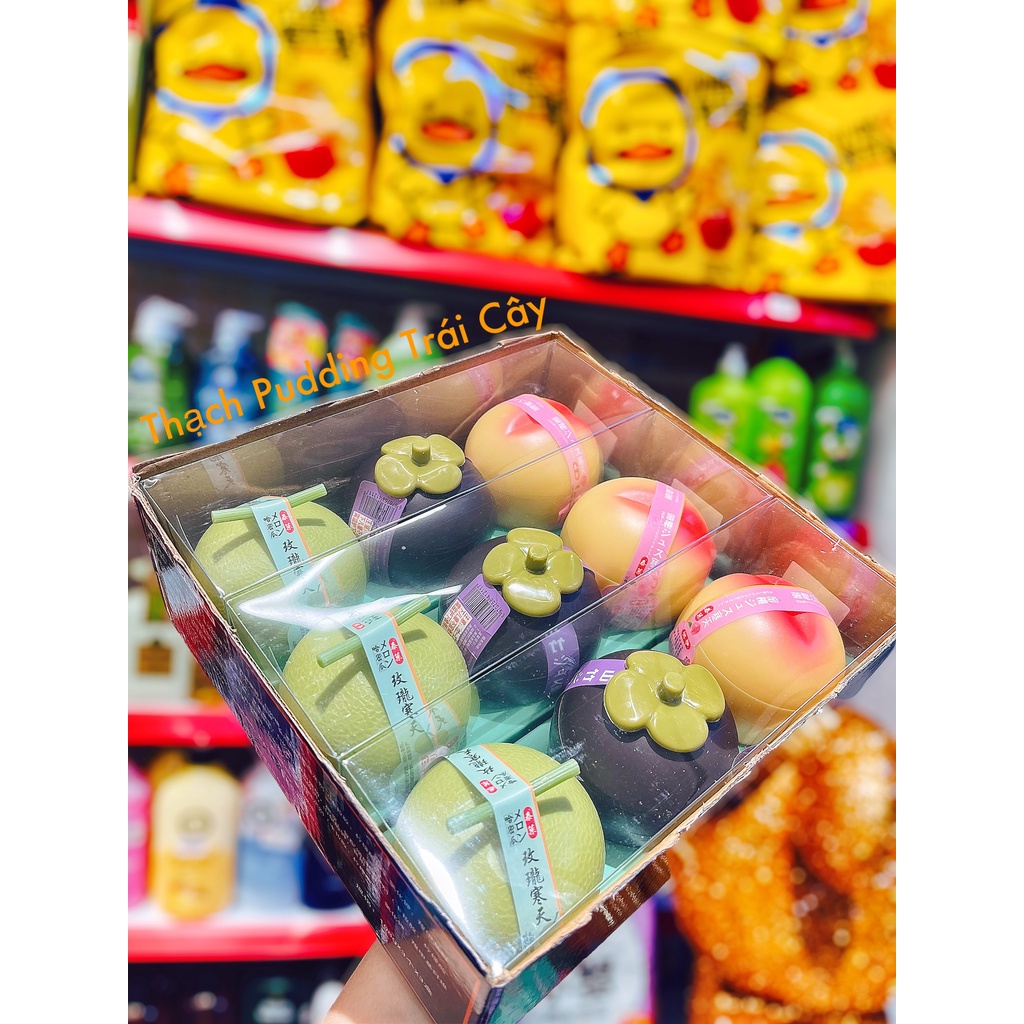 Thạch trái cây ⚡ CHẤT LƯỢNG CAO ⚡ Thạch đựng trong hộp hình quả đào, dưa, măng cụt, ăn siêu ngon, phù hợp làm quà tặng