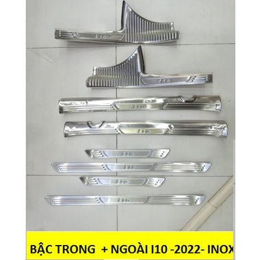 Ốp bậc cửa, nẹp bước chân xe Huyndai Grand i10 2021 2022 - 8 miếng - hàng Inox cao cấp