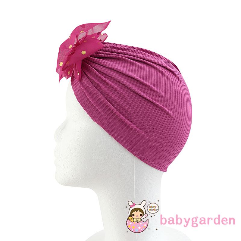 Mũ turban trùm đầu dệt kim đính nơ trang trí phụ kiện cho bé sơ sinh