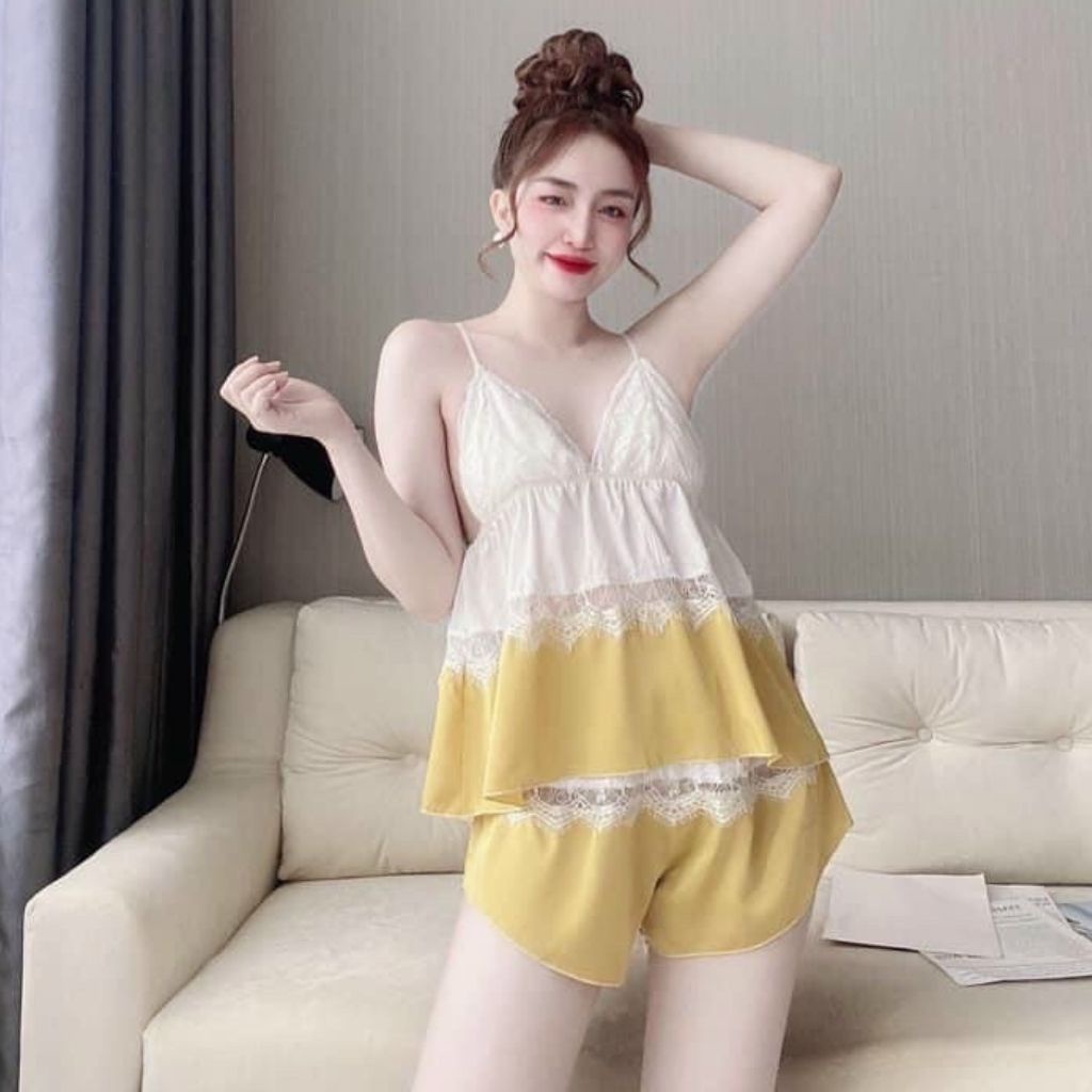 Đồ Ngủ Sexy, Đồ Ngủ Nữ Lụa Satin Cao Cấp Mềm mại xinh xắn &lt;60KG
