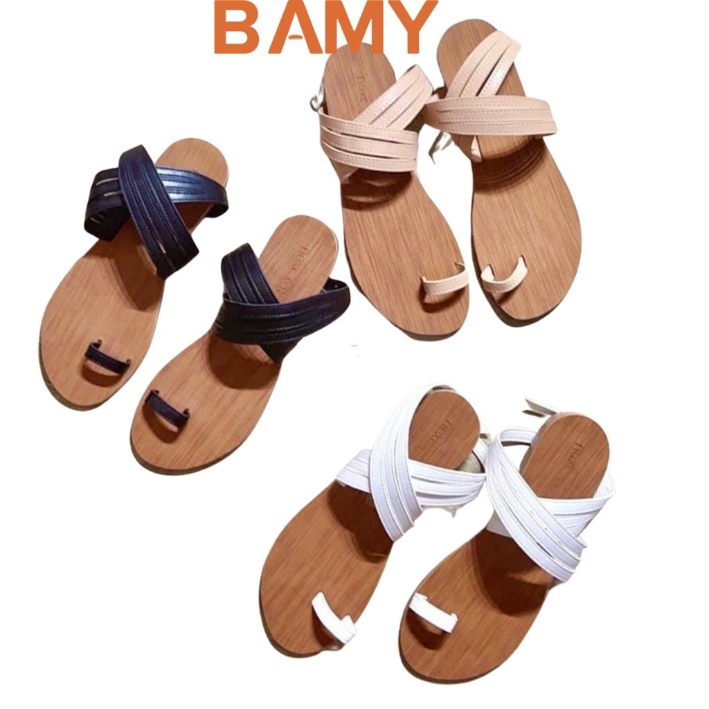 Giày (Dép) Sandal nữ Đế Gỗ bệt  xỏ ngón BAMY quai chéo hot mùa hè 2021 đi biển đi chơi đi học