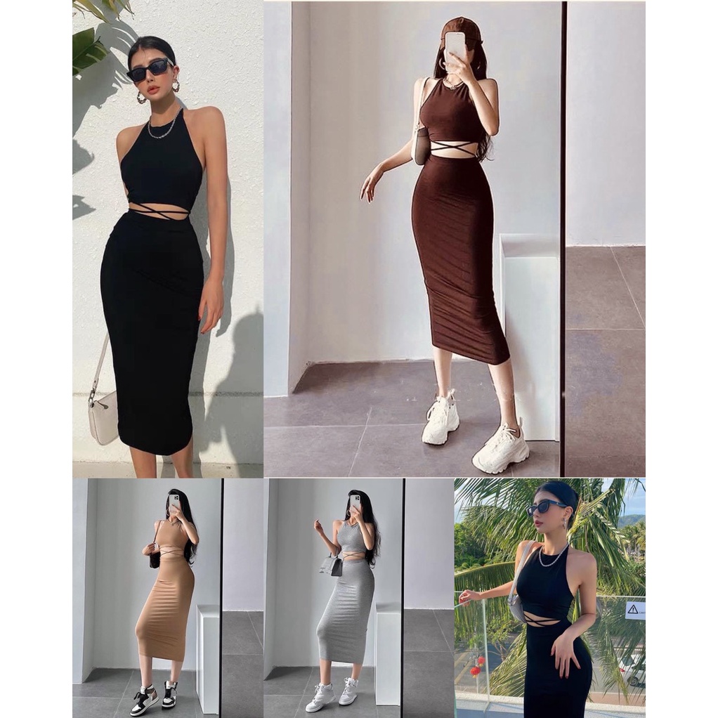 Set đồ nữ áo yếm + chân váy maxi dáng dài set body sang chảnh Annastore