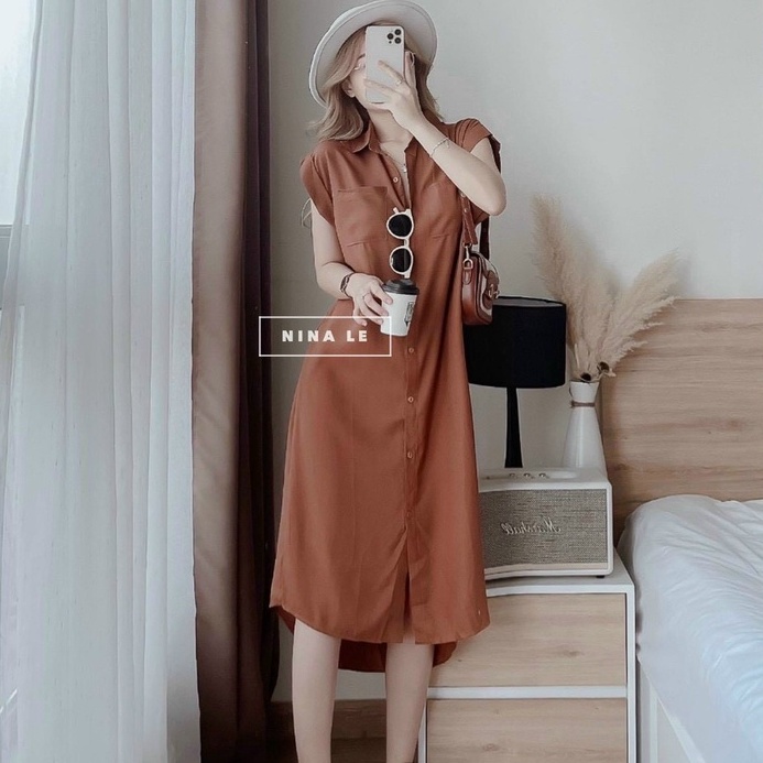 Đầm công sở đầm váy nữ không tay dáng suông sơ mi siêu dễ thương năng động phong cách công sở