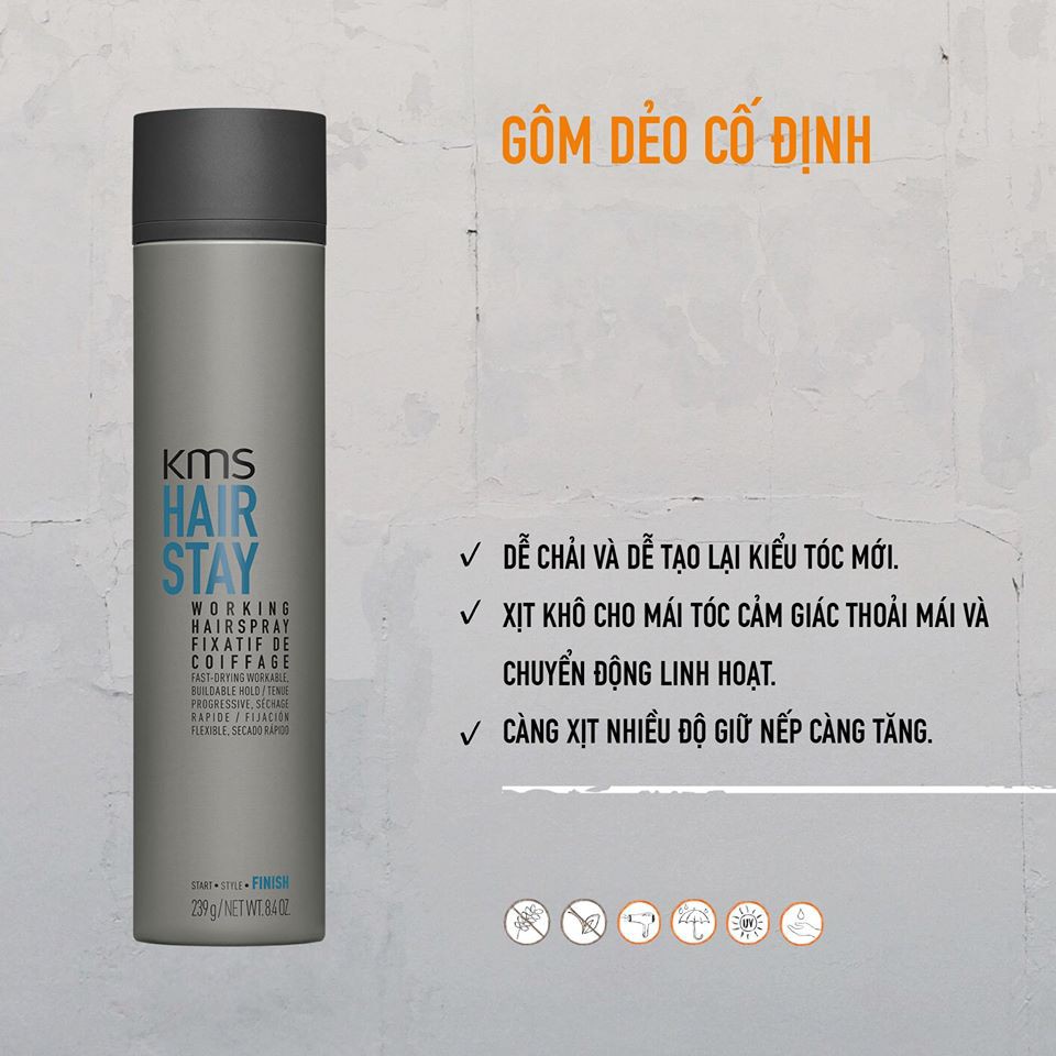 GÔM DẺO KMS HAIRSTAY WORKING HAIRSPRAY 250G