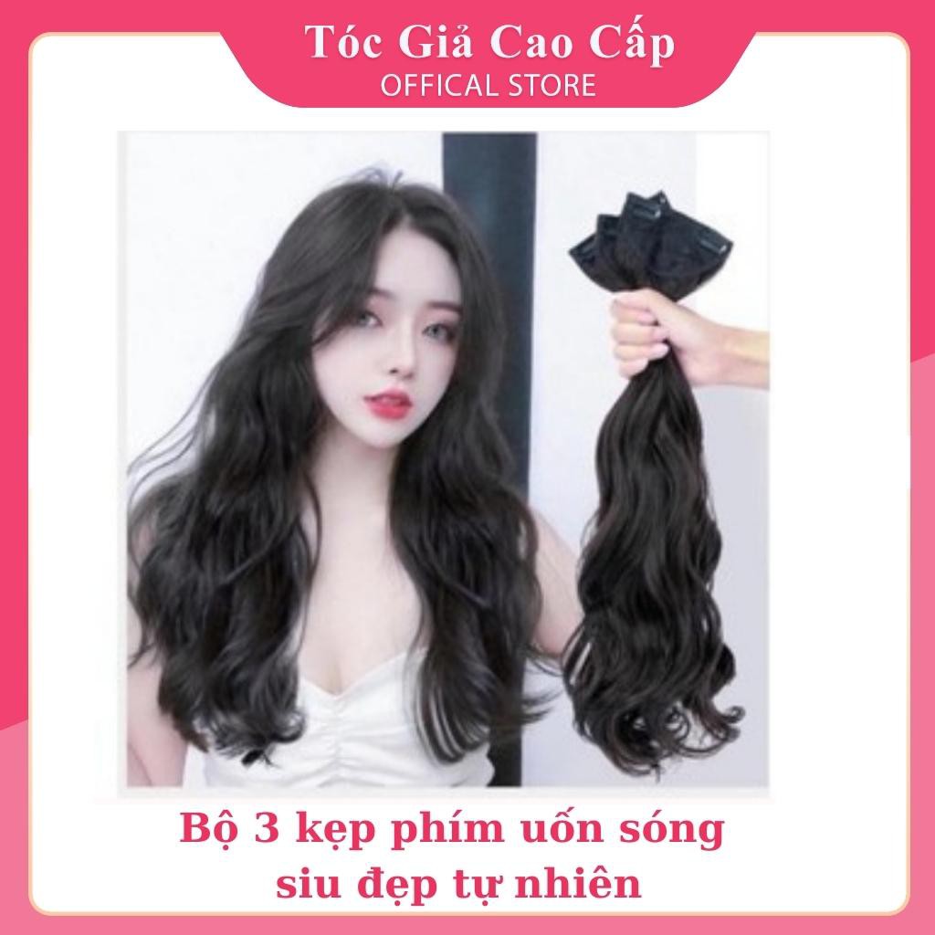 Tóc giả kẹp xoăn sóng làm dày tóc, combo 3 dải kẹp, sợi tơ cao cấp mềm đẹp.