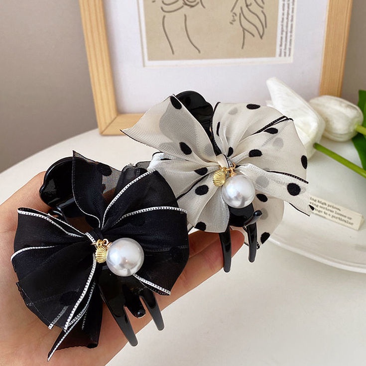 Kẹp Tóc Nơ Trắng Đen Cho Bé Gái