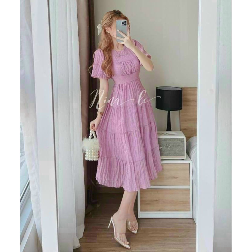 [HCM] Đầm Nữ Maxi Xếp Tầng Xốp Chỉ Tay Bo Chun Cao Cấp Thời Trang Nữ Sam Closet Free Size 40-55kg