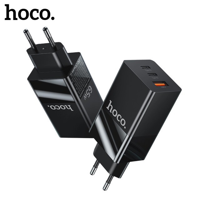 Cốc sạc Hoco GaN Quick Charger 65W cho Smartphone/ Tablet/ iPad/ Macbook/ Laptop (Type Cx2 + USB , PD3.0/ PPS/ QC4.0 )