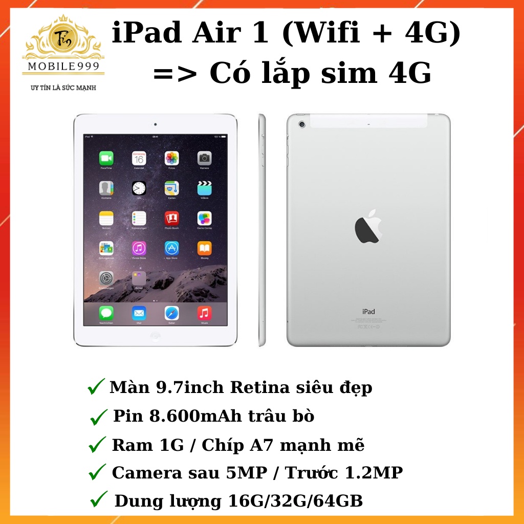 Máy tính bảng Pad Air 16GB (Wifi + 4G) Zin Đẹp 99% - Màn đẹp - Pin bền - MOBILE999 | BigBuy360 - bigbuy360.vn