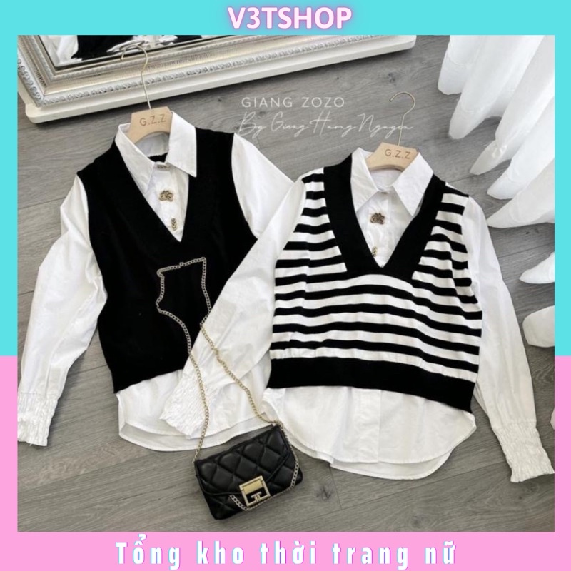 Áo gile kèm áo sơ mi chuẩn ảnh, áo sơ mi kiểu _sẵn hàng