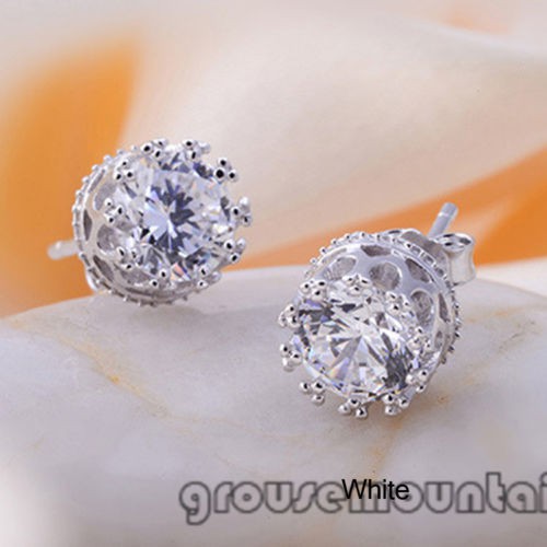 Hoa tai mạ bạc hình vương miện đính đá lấp lánh