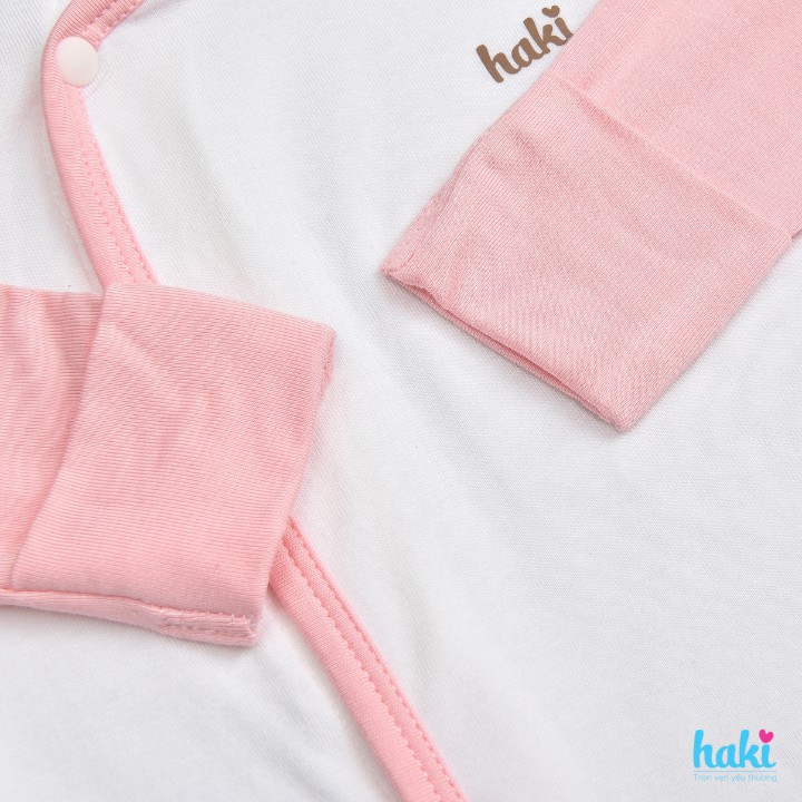 Bộ quần áo sơ sinh cài chéo, tay raglan phối màu cho bé vải sợi tre siêu mềm mịn cao cấp HAKI BB036