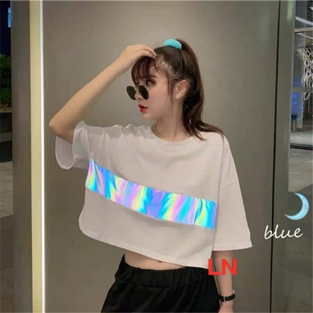 LN12 Áo croptop phản quang gạch ngang