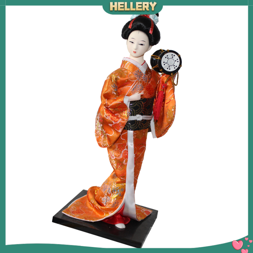 Búp Bê Geisha Mặc Kimono Màu Cam Kích Thước 12 Inch Phong Cách Nhật Bản Dùng Trang Trí Nhà Cửa