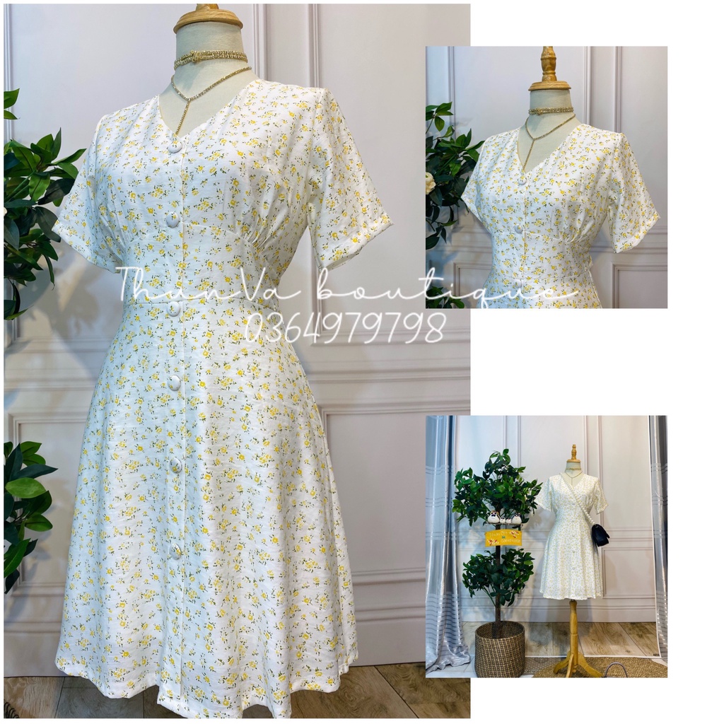 Đầm nữ - Đầm xòe hoa nhí chất xô mát V37