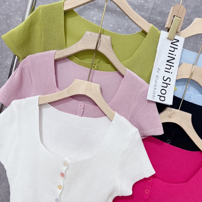 Áo len dáng ngắn croptop cổ vuông, Áo len mỏng ngắn tay croptop AL6610 - NhiNhi Shop