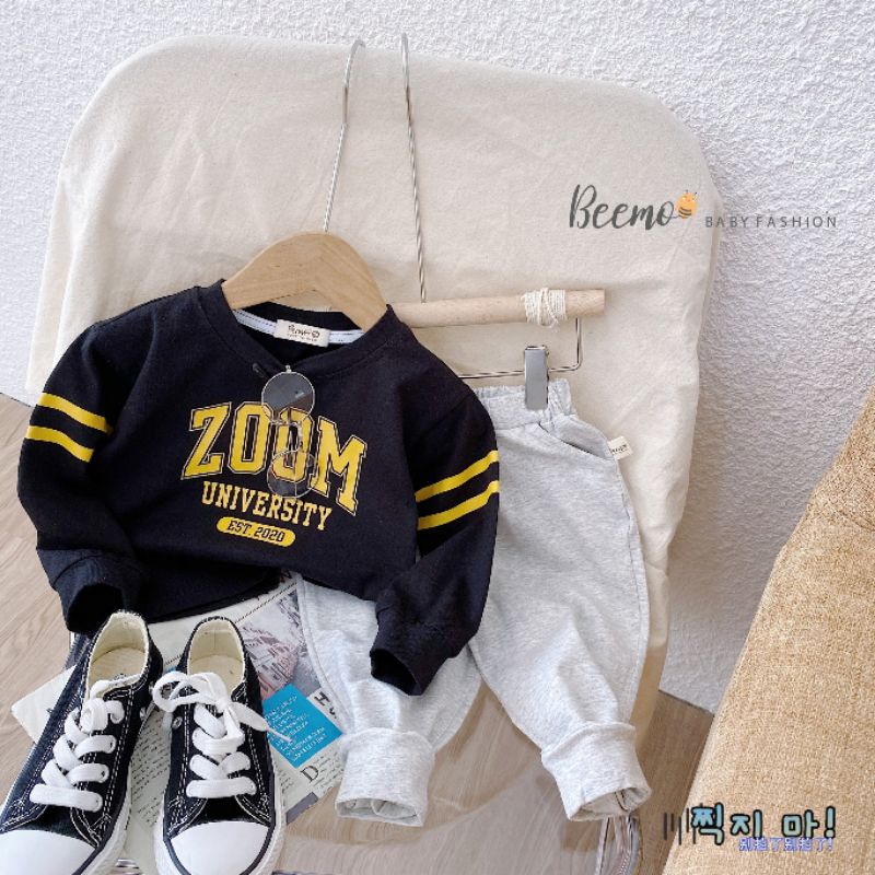 Bộ quần áo dài tay cotton Beemo bo gấu Zoom cho bé