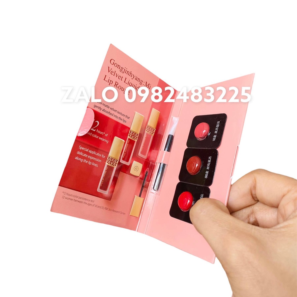 Bảng mini SON KEM WHOO VELVET LIQUID LIP ROUGE gồm 3 màu cực xinh