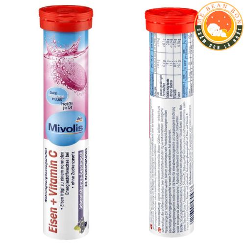 Viên Sủi Mivolis Eisen Bổ Sung Sắt Và Vitamin C hộp 20 viên của Đức hương trái cây Cassis Geschmack Ngăn ngừa thiếu máu