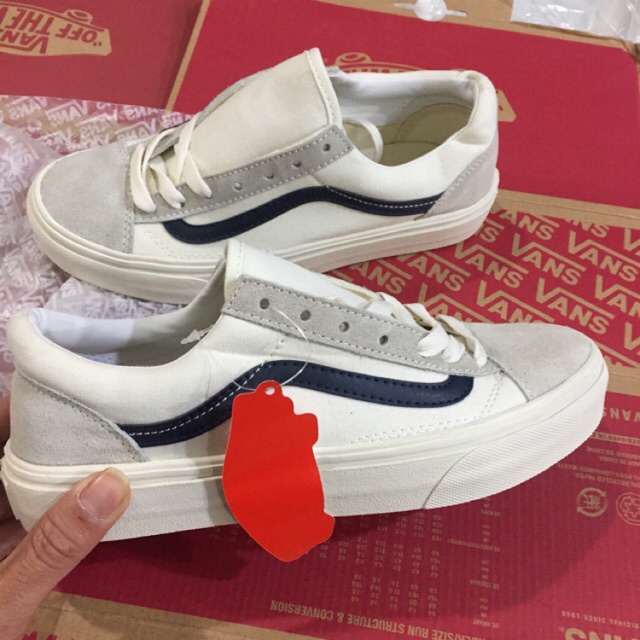 Giày thể thao Vans Old Skool trắng xám sọc đen, Giày Vans Style 36 'Marshmallow' VN0A3DZ3KE6 full boxbill