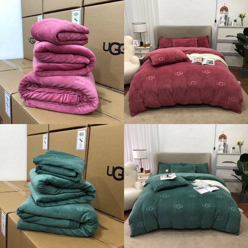 Bộ Chăn Ga Gối Nỉ Nhung Ugg chất liệu tuyết nhung lông thỏ siêu mềm ấm áp
