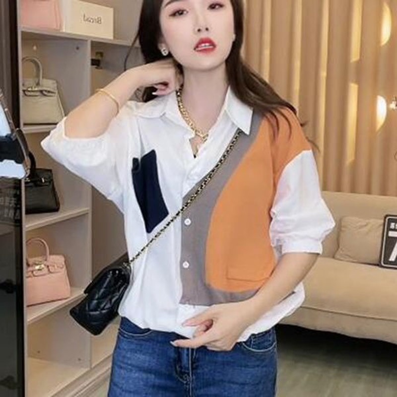 Áo Sơ Mi Cotton Tay Lửng Dáng Rộng Màu Trắng Cài Nút Thời Trang Thanh Lịch Cho Nữ