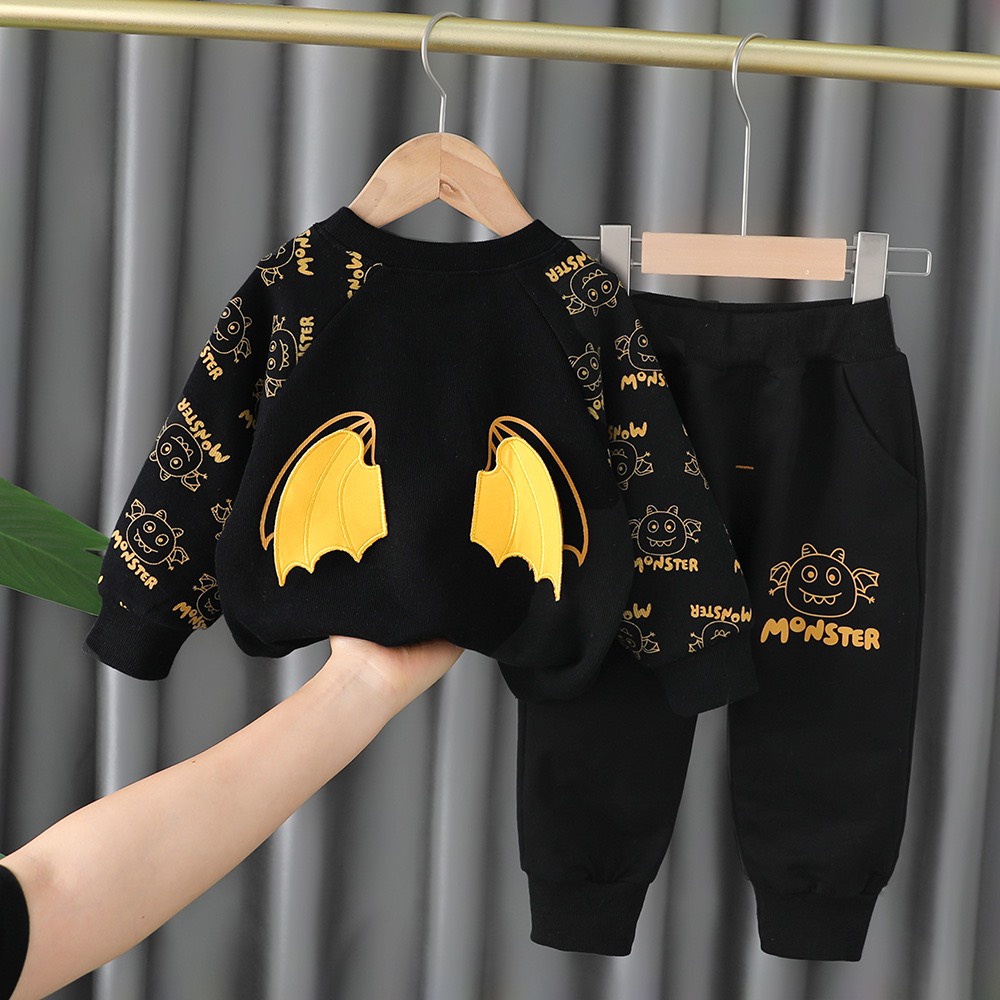 Bộ Nỉ Dài Tay Thu Đông Cho Bé In Hình Monter Cực Hot Cho Bé Từ 7-17kg - SUMO KIDS