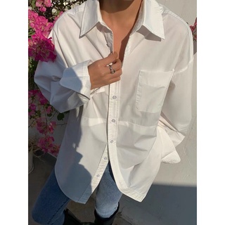 Áo sơ mi form rộng Oversize Nữ dài tay chất sơ mi dày thấm hút mồ hôi tốt chuẩn form 2 màu đen trắng