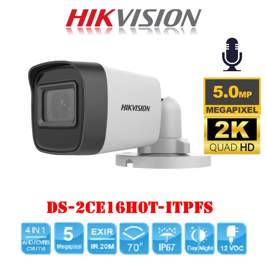 Bộ Camera giám sát Hikvision 5MP Chính Hãng - Bộ  Camera 5MP kèm đủ Phụ kiện lắp đặt - Bảo hành 24 Tháng
