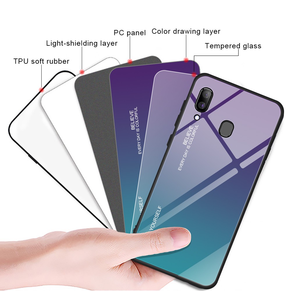 Ốp điện thoại mặt kính cường lực màu Gradient thời trang cho Samsung Galaxy A30/A50 / M10/ M20/ A72018 A750/ A6plus2018