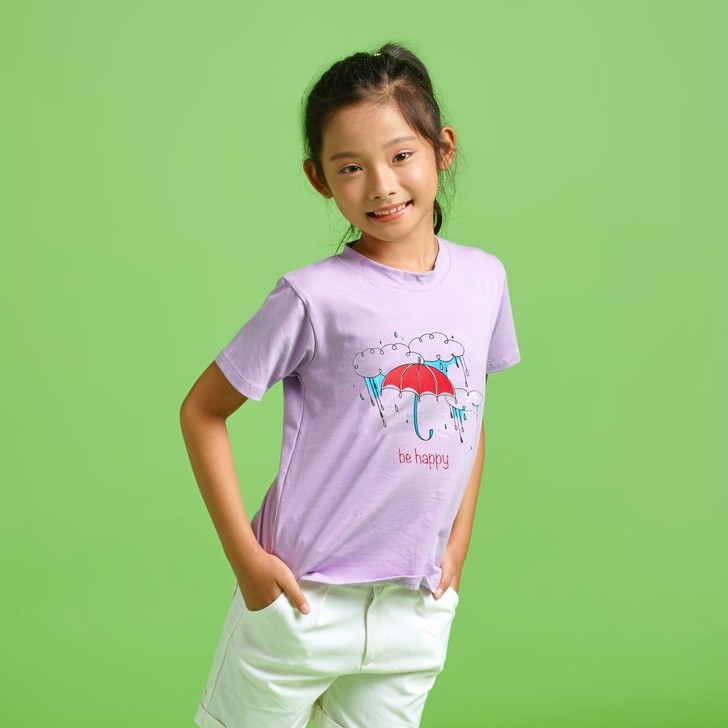 Áo thun tím happy bé gái ATG022 - JADINY