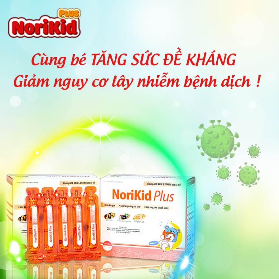 Siro Norikid Plus Hộp 20 ống - Giúp bé ăn ngon, tăng cường hấp thu và miễn dịch, ngăn ngừa táo bón