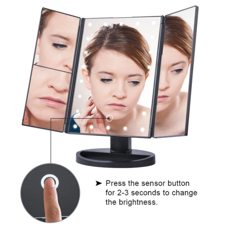Desktop Makeup 2X / 3X  Magnifier 22 LED 3 Folding Adjustable Mirror Touch Scree