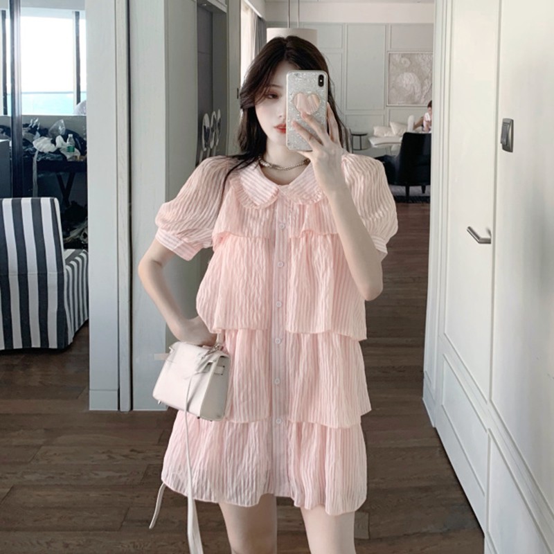 sẵn JANE'S Đầm sơ mi kẻ sọc tông Hồng Pinky Hàn Quốc ẢNH THẬT CUỐI xinh xắn | BigBuy360 - bigbuy360.vn