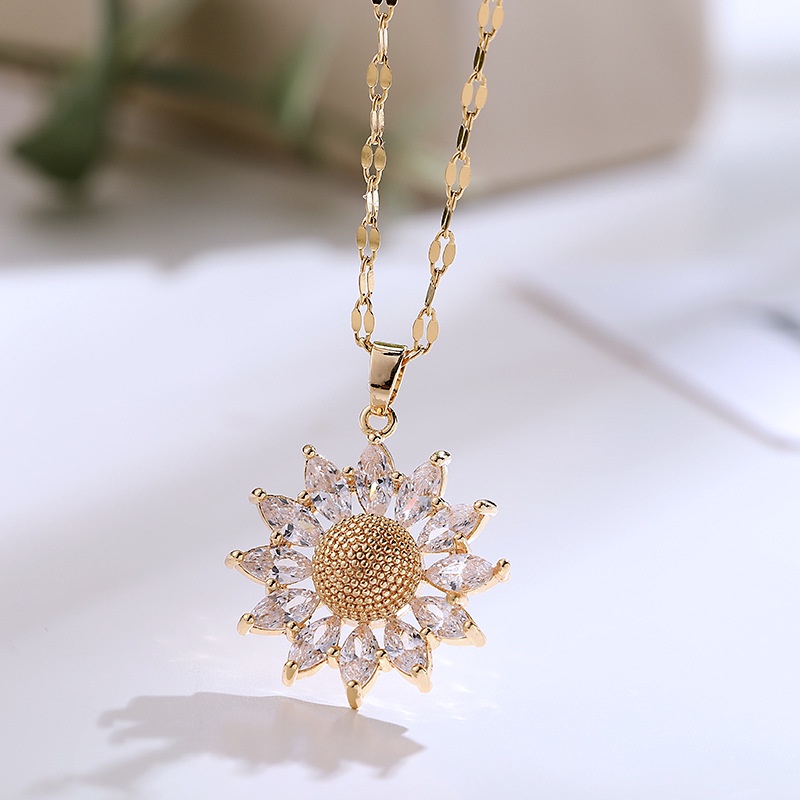 Vòng cổ Mặt Hoa Hướng Dương Đính Đá zircon Thời Trang
