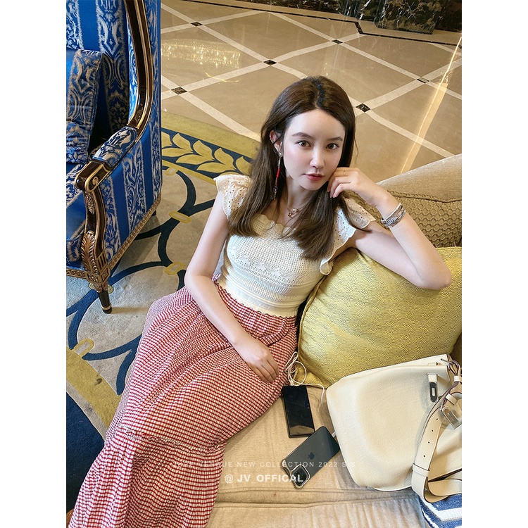 Áo Croptop Dệt Kim Cổ Vuông Phối Ren Phong Cách Pháp Thời Trang Mới Cho Nữ