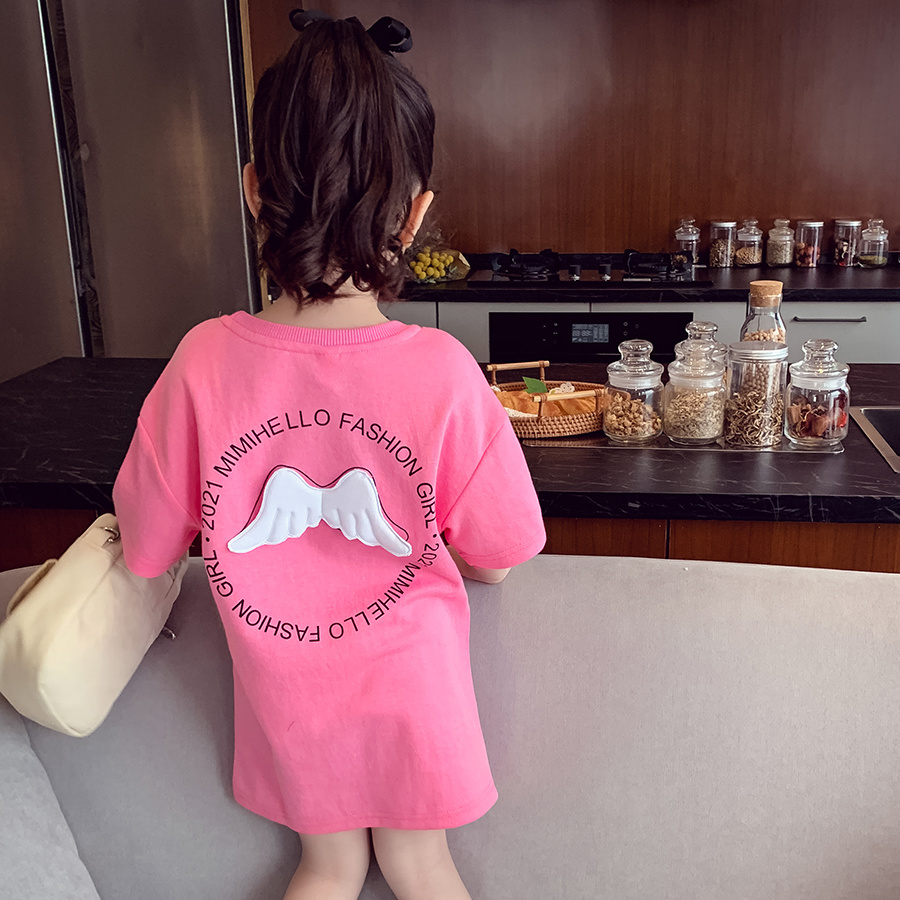 Little girl Korean pure cotton T - shirt skirt three-dimensional wing pattern long skirt, home clothing