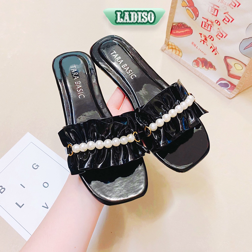 Dép nữ quai ngang kiểu bèo nhún đính chuỗi ngọc LADISO siêu dễ thương hàng hot trend TT273