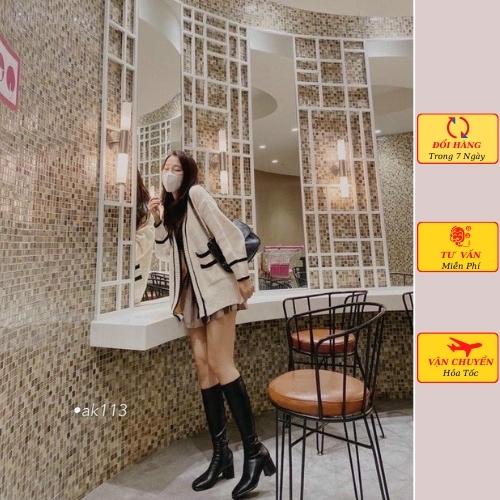 Áo cardigan len nữ oversize dáng dài phom rộng viền đen trắng ulzzang Hàn Quốc mùa thu đông