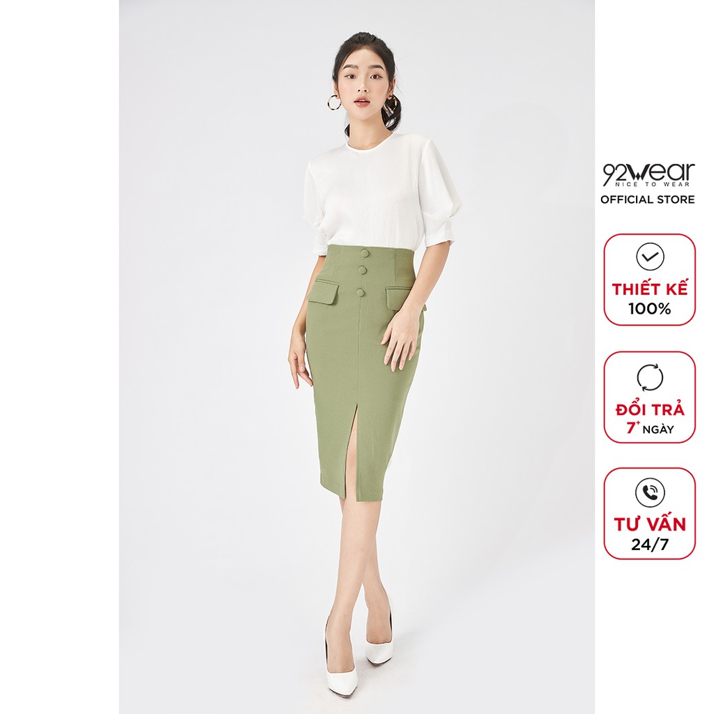 Chân váy midi công sở 92WEAR dáng bút chì tôn dáng JBA1709 | BigBuy360 - bigbuy360.vn