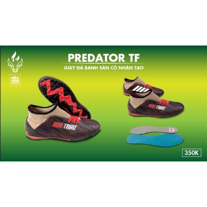 Giầy đá bóng Hoả Trâu Predator TF, giầy đá banh sân cỏ nhân tạo cổ cao form nhỏ êm mềm, ôm chân đã khâu full đế