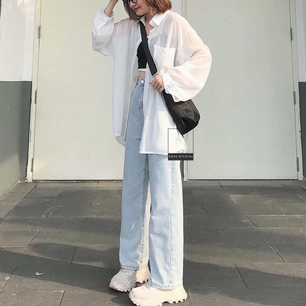 Áo Sơ Mi Nữ Voan Mềm Form Rộng Sơ Mi Nữ Trắng Dài Tay Mỏng Khoác Ngoài Mix Croptop Siêu Xinh Ulzzang Hàn Quốc FLOW 1641