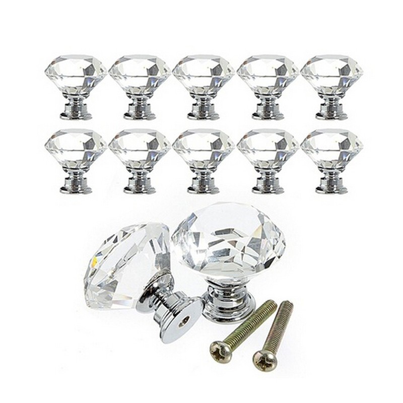 Set 10 Tay Nắm Cửa Kính / Ngăn Kéo Tủ Hình Viên Kim Cương Pha Lê