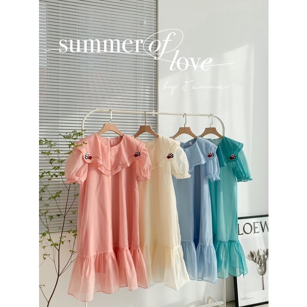 - Váy xòe tay bồng voan tơ vai có hoa thêu  tiểu thư ulzzang - M54 - jannahouse