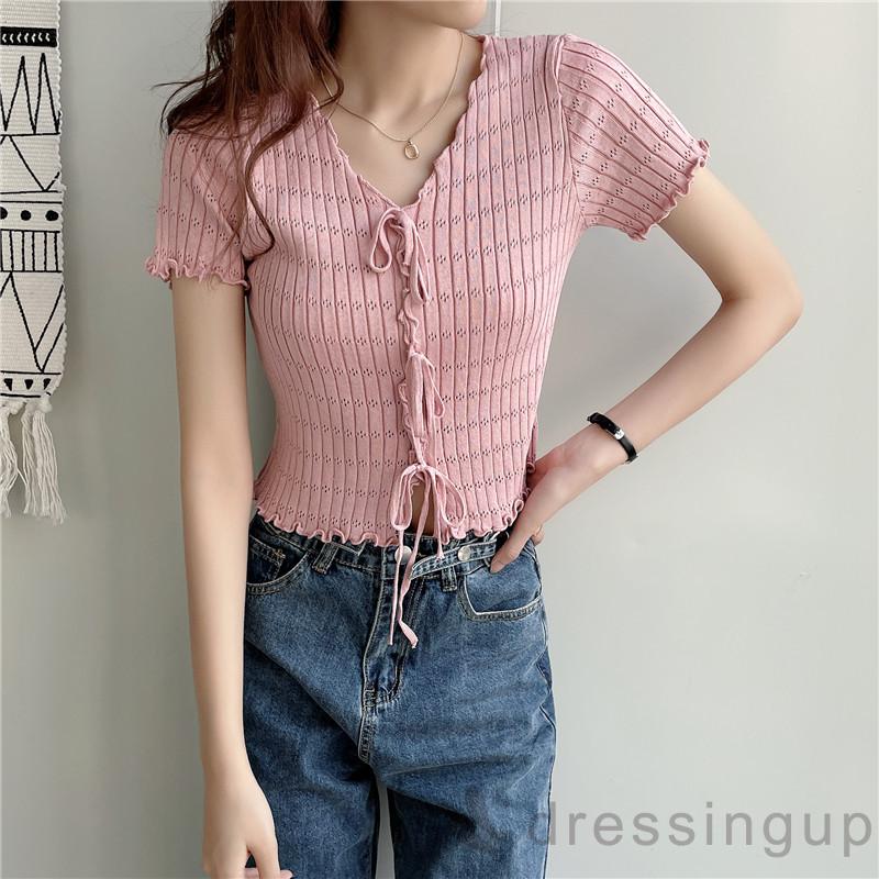 Áo Thun Nữ Tay Ngắn Cổ Chữ V Thời Trang Quyến Rũ