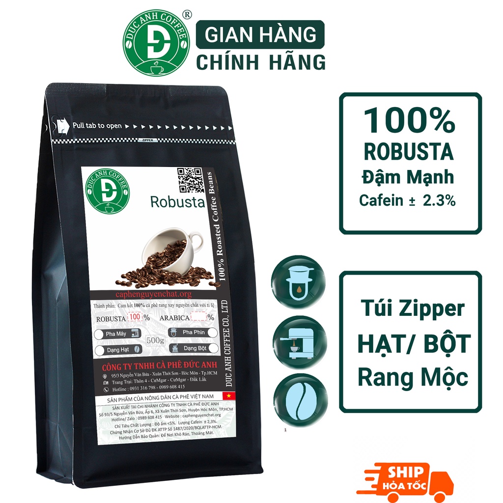 Cà phê Rang Mộc nguyên chất Robusta Tuyển Chọn DUC ANH COFFEE