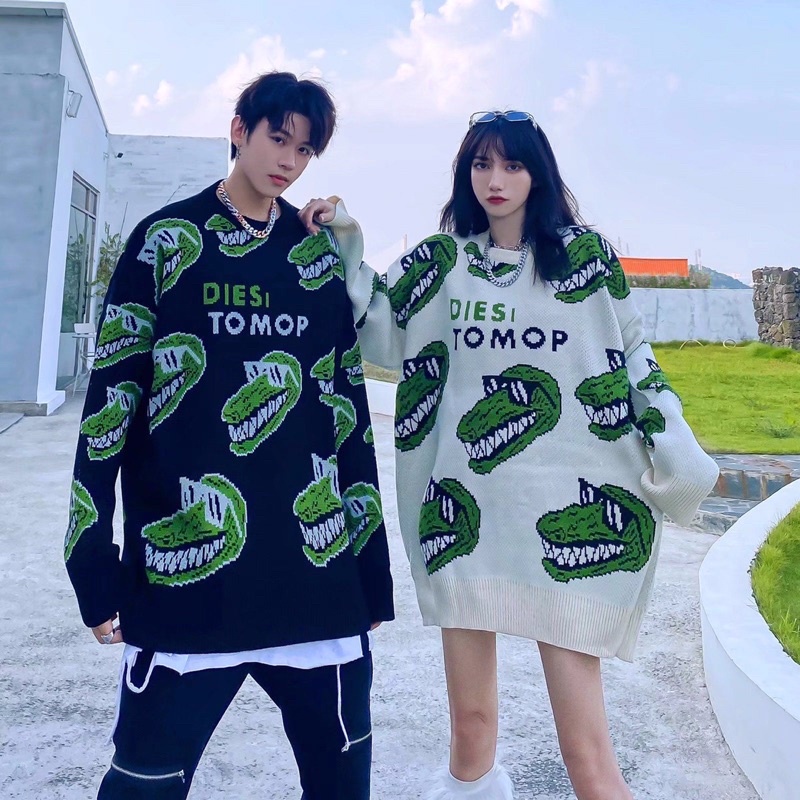 Áo len nam nữ thu đông phong cách đường phố hip-hop in hình cá sấu