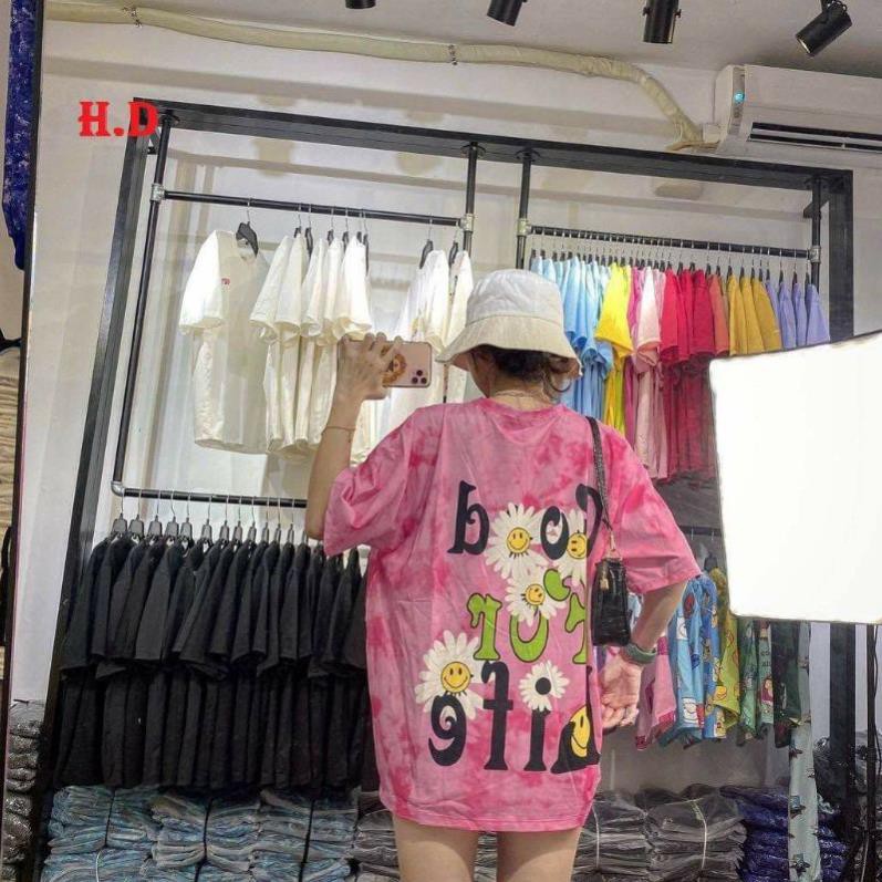 (Ảnh thật và video shop tự quay)Áo Thun loang màu Unisex hoa cúc good life form thụng tay lỡ mẫu❤Áo nhóm áo lớp❤