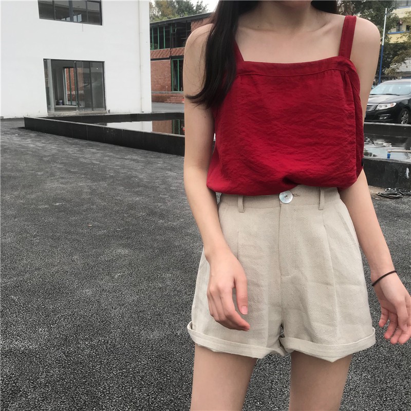 LEEVA - Quần short đũi ống rộng cạp cao 3 màu basic S012