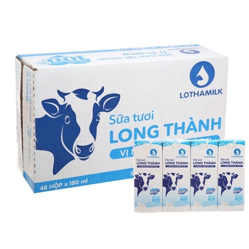 SỮA TƯƠI TIỆT TRÙNG LONG THÀNH MILK LOTHAMILK THÙNG 48 hộp 180ml